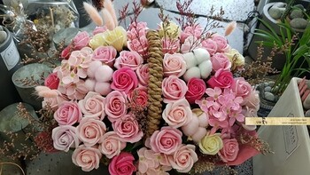 핑크믹스비누꽃드라이플라워 꽃바구니-부산지역만배송이 가능합니다(강서구기장제외입니다)